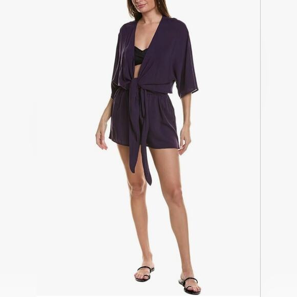 Vince Camuto womens Convertible Tie front Cover Up szS solid black romper 1 pc - Picture 1 of 6